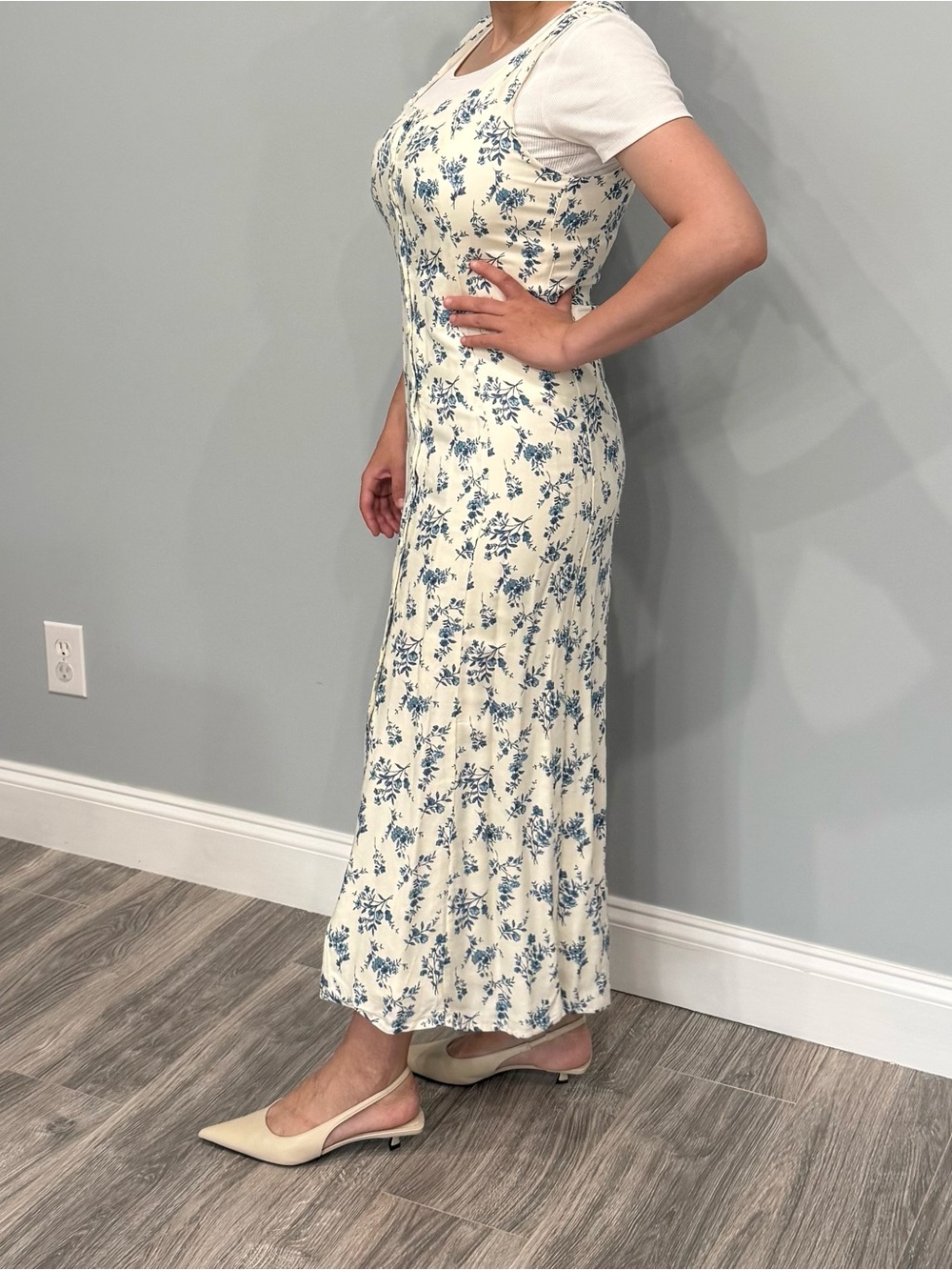 Blu Pepper Cream Maxi Dress with Blue Floral Print